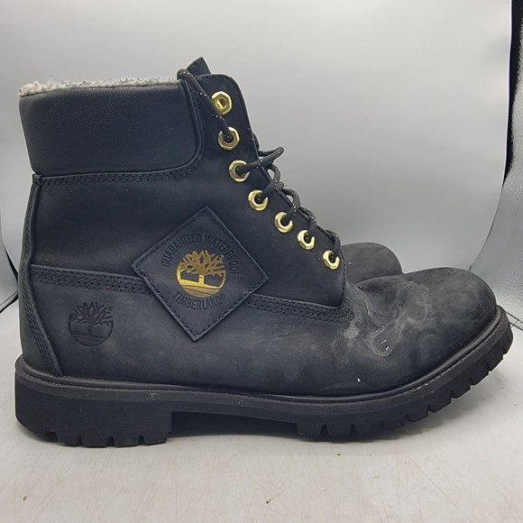 Timberland Premium Mens 12 Black 6 In Warm Lined Nubuck Waterproof Boots A2957 - Picture 7 of 13